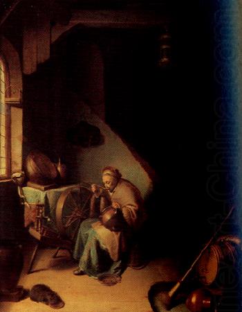 An Interior,with an old Woman eating Porridge (mk33), Gerrit Dou